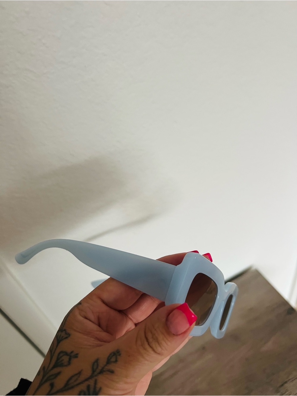 Chunky Rectangular Sky Blue Sunglasses - Picture 5 of 5